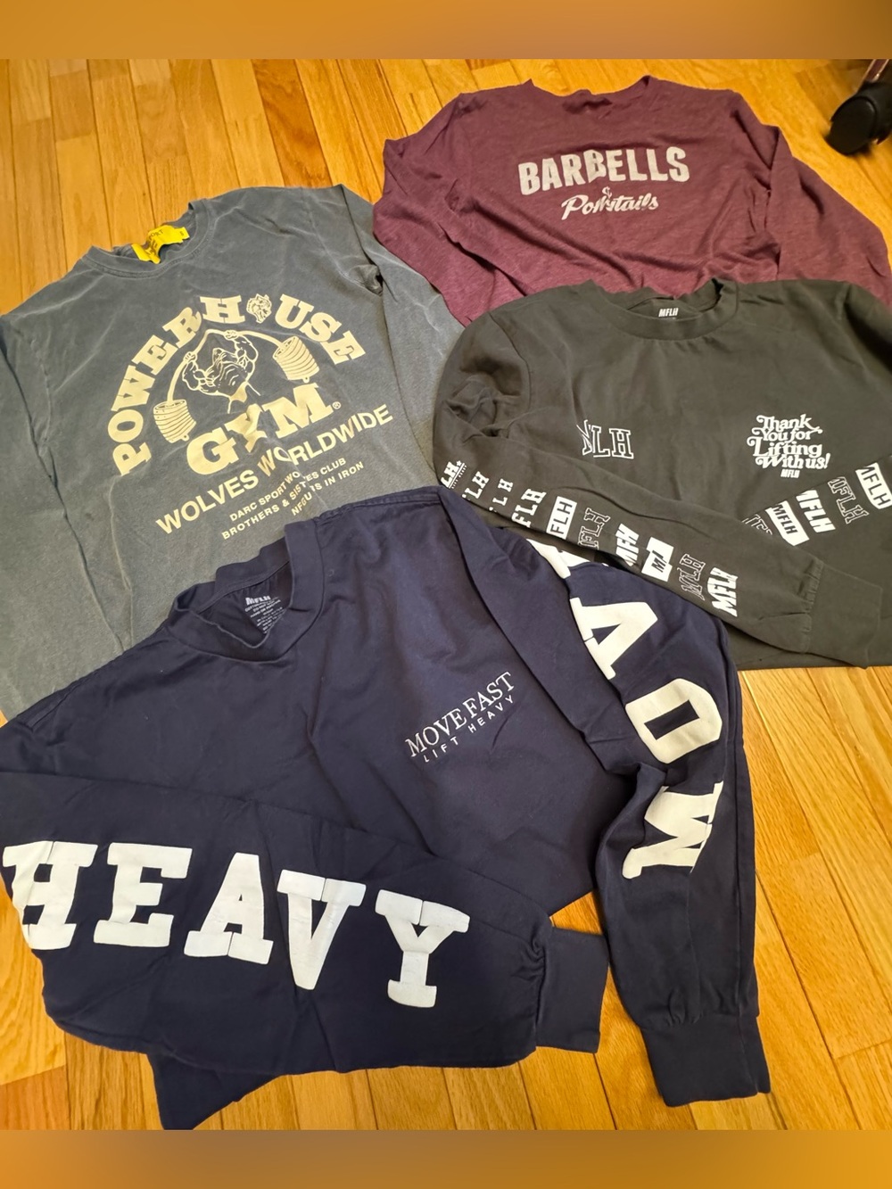 RARE 4 Lifting shirts Darc Sport Wolves Worldwide Barbells and Ponytails MFLH